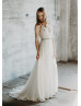 Ivory Lace Deep V Back Sping Wedding Dress